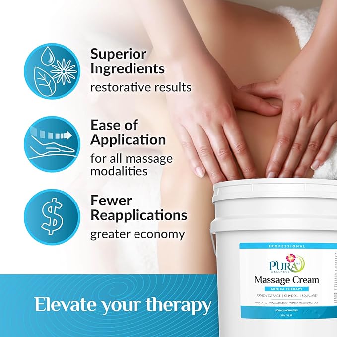 Wellness Professional Arnica Therapy 5 Gallon Massage Cream, Arnica Cream for Bruising, Olive Oil, Arnica Extract, Unscented, Hypoallergenic, Natural, Moisturizing & Hydrating, Deep Tissue
