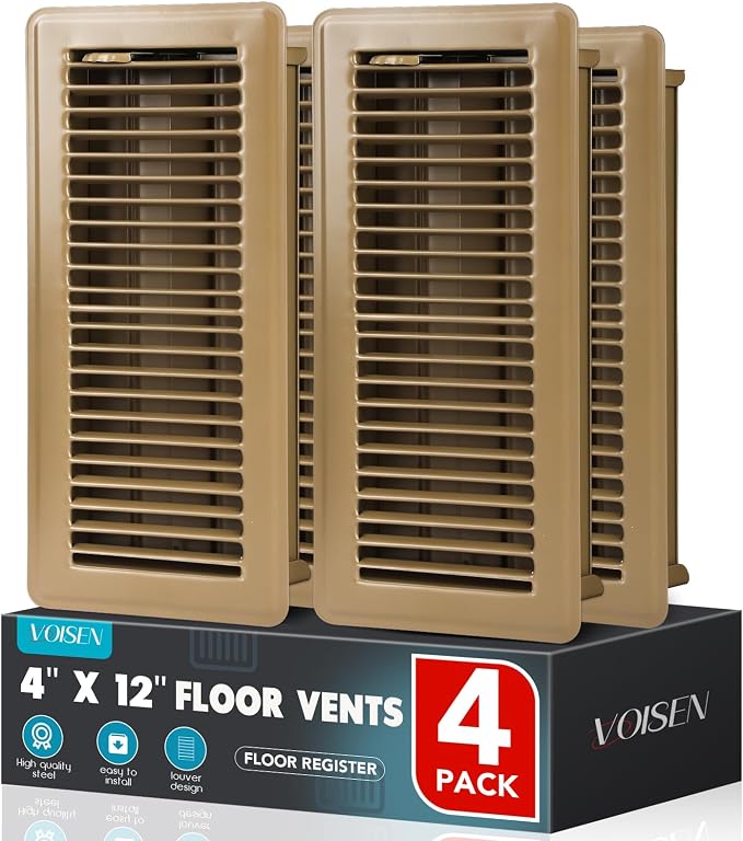 VOISEN Floor Register 4x12, 4 Pack Floor Vent Covers, Steel Adjustable Air by VOISEN