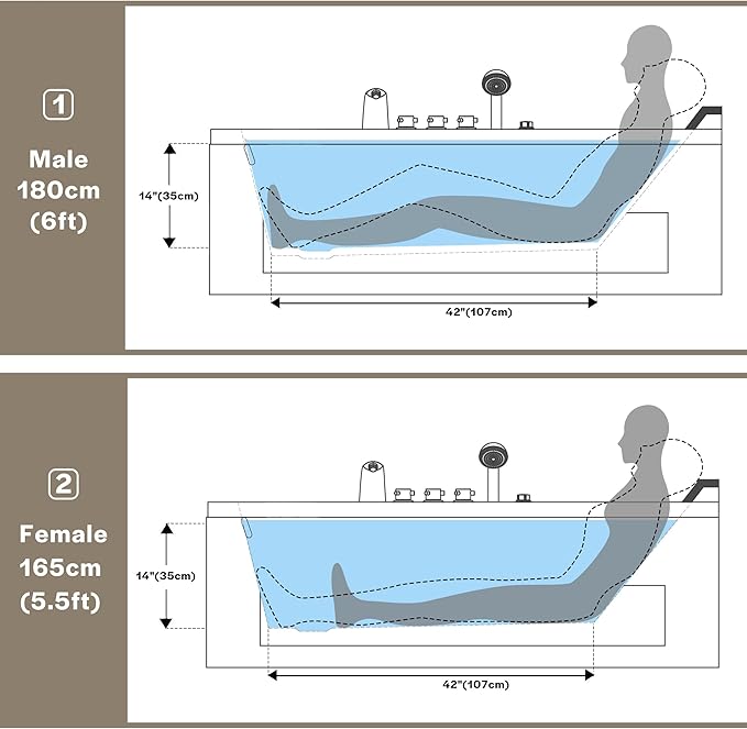 Empava Whirlpool Bathtub, 67-Inch Jetted Bathtub, Hydro Massage with 9 Water Jets & 8 Air Jets with Chromotherapy, Waterfall – LED Control Panel, ETL-Certified