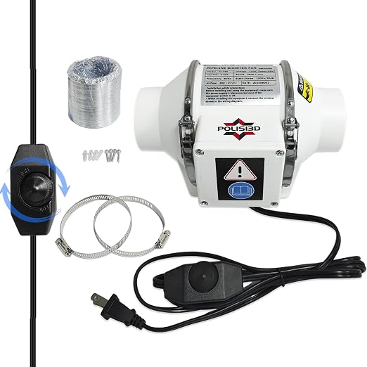 Powerful 3 Inch Inline Duct Ventilation Fan AC Vent Blower Exhaust Fan w/ 1.5M by POLISI3D