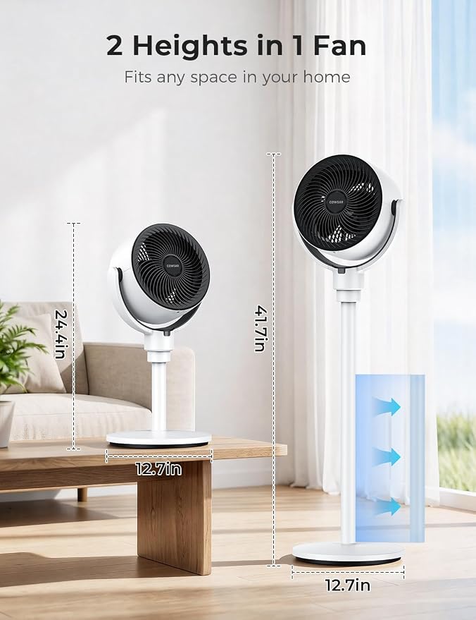COWSAR Standing Fan for Bedroom, 20dB Quiet Fan, 150°+120°Auto Oscillation - Image 6