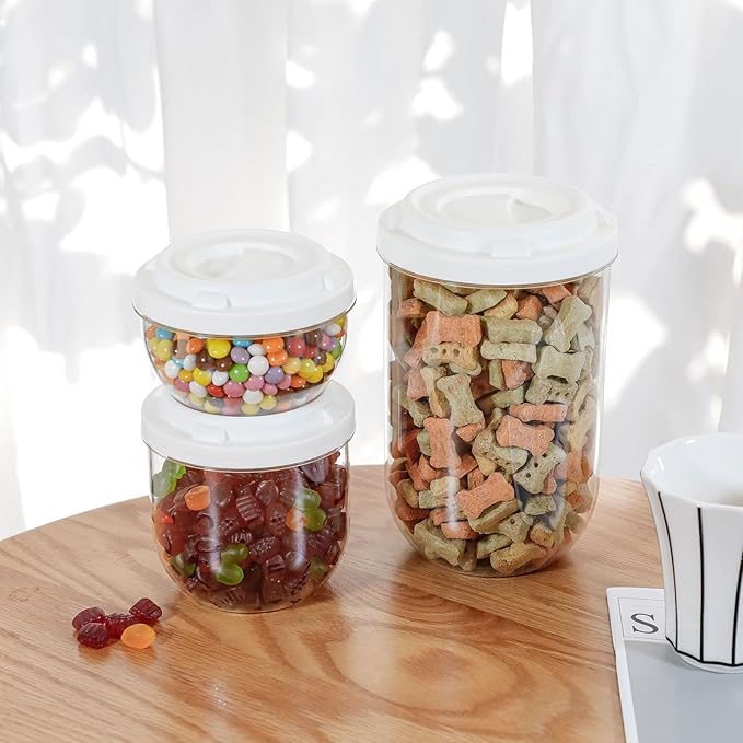FABROK 3 Pack Candy Storage Organizer with Lid, Plastic Cookie Storage Jar for desk, Clear Plastic Container Canister for Laundry, Kitchen, Bathroom