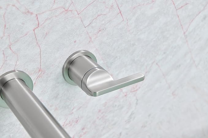 SITGES Solid Brass Wall Mount Tub Filler, 10" Long Spout Reach Wall Mount Bathtub Faucet with Two Lever Handles, High-End Design, High Flow Bathtub Faucet with Rough-in Valve Included,Brushed Nickel