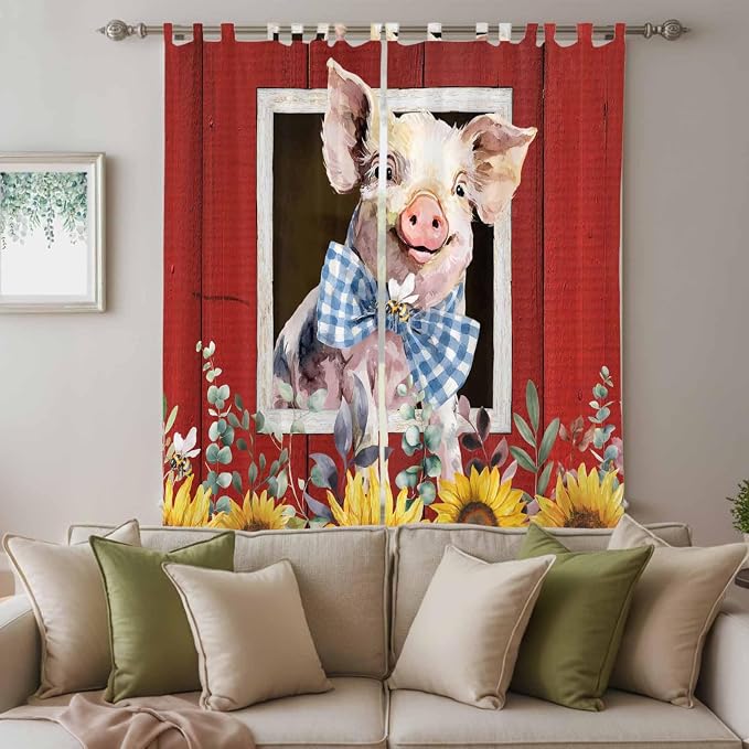 Pig Sunflowers Living Room Curtains 96 Inch Length, Window Curtains Tab Top - Image 3