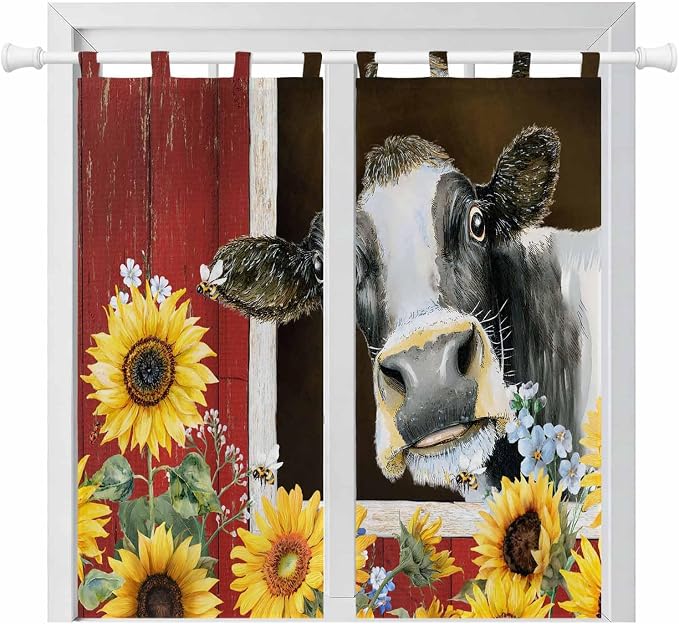 Cows Sunflowers Bedroom Curtains 72 Inch Length, Window Curtains Tab Top by Unknown