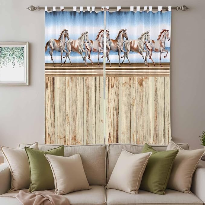 Western Horse Living Room Curtains 84 Inch Length, Window Curtains Tab Top - Image 3
