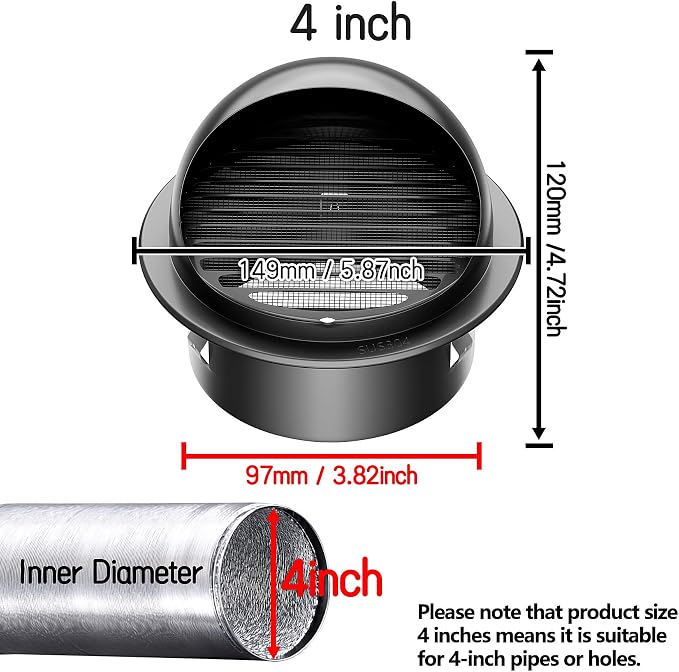 4" in Heavy Duty Thickened 304 Stainless Steel Air Vent Cover Louvered Grille - Image 8
