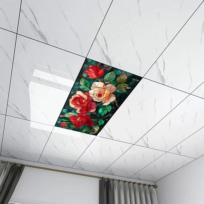 2PCS Stained Glass Rose Magnetic Fluorescent Light Covers - Image 7