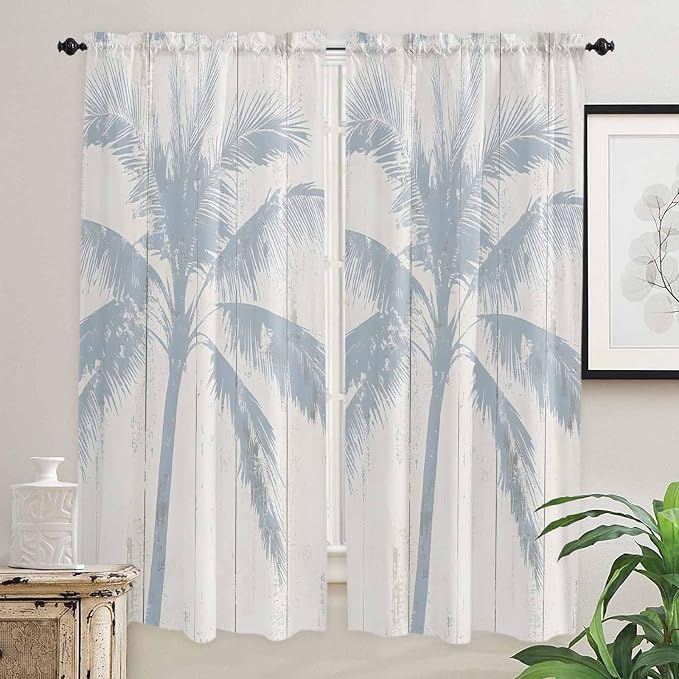 Summer Coconut Tree on Vintage Wood Grain Window Valance Curtains, Seaside - Image 7