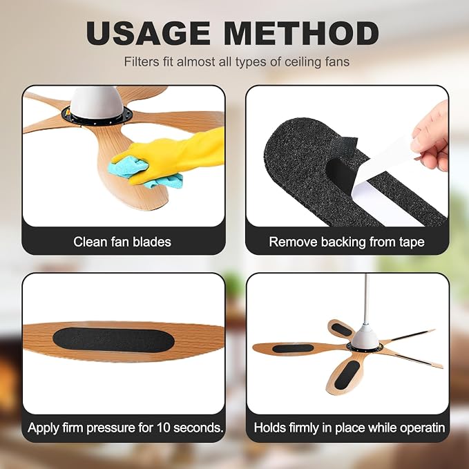 Ceiling Fan Filters for Blades 10 Pcs Activated Carbon Air Filter Easy-Stick - Image 5