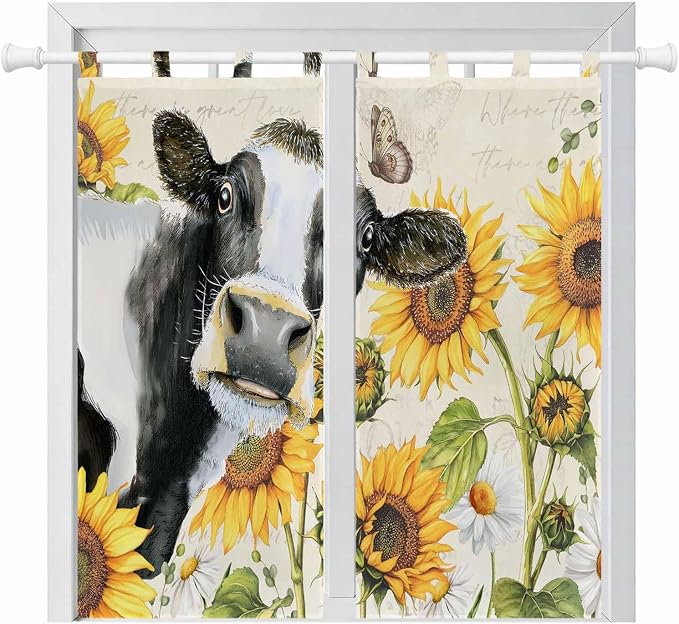 Yellow Sunflowers Bathroom Curtains 63 Inch Length, Window Curtains Tab Top by Unknown