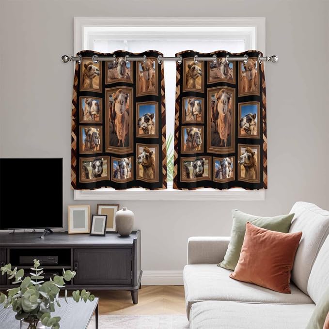 2 Panel Kitchen Cafe Curtains, Desert Camels Sunlight Filtering Nature Air - Image 5