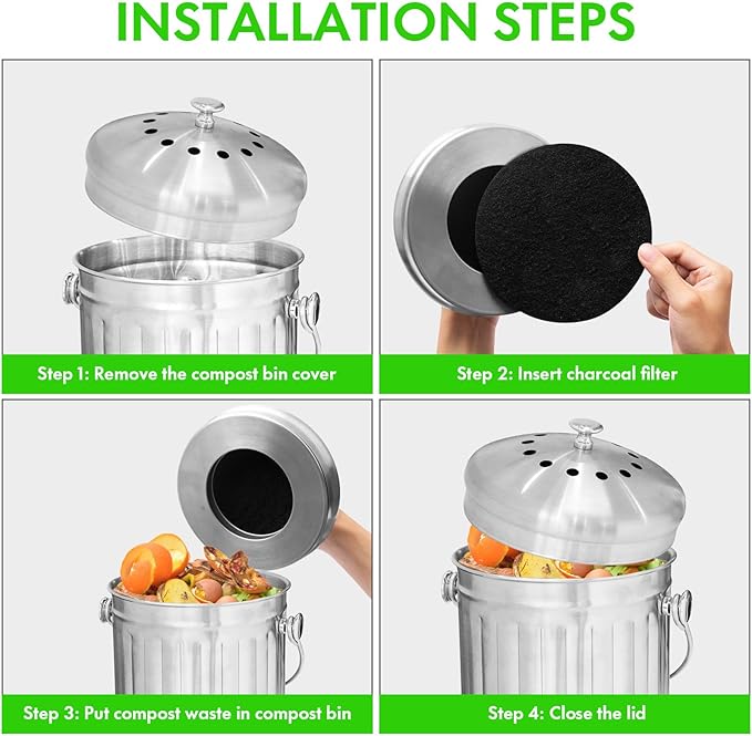 6.5 Inch Kitchen Compost Bin Filters Charcoal Replacement, ENLOY 12 Pack - Image 6