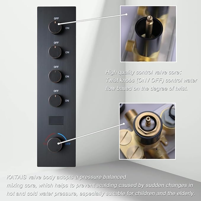 Temperature Display Oil Rubbed Bronze Shower System with 16X24 inch Ceiling Mounted Shower Head(Rain & Waterfall Modes), with 6 PCS Body Jet and Handheld Spray