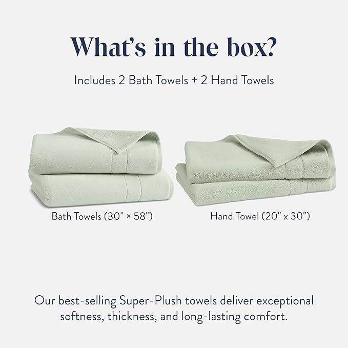 Brooklinen Super-Plush Bath Towel and Hand Towel Set - 2 Bath Towels, 2 Hand Towels - Cotton, Highly Absorbent (Aloe)