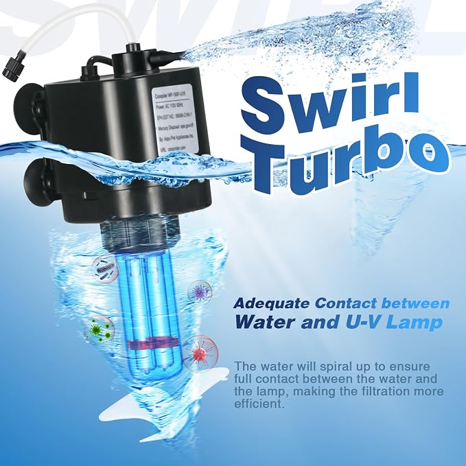 Aquarium U-V Filter for 10-40 gal, 132 GPH Swirl Turbo Design Submersible - Image 5
