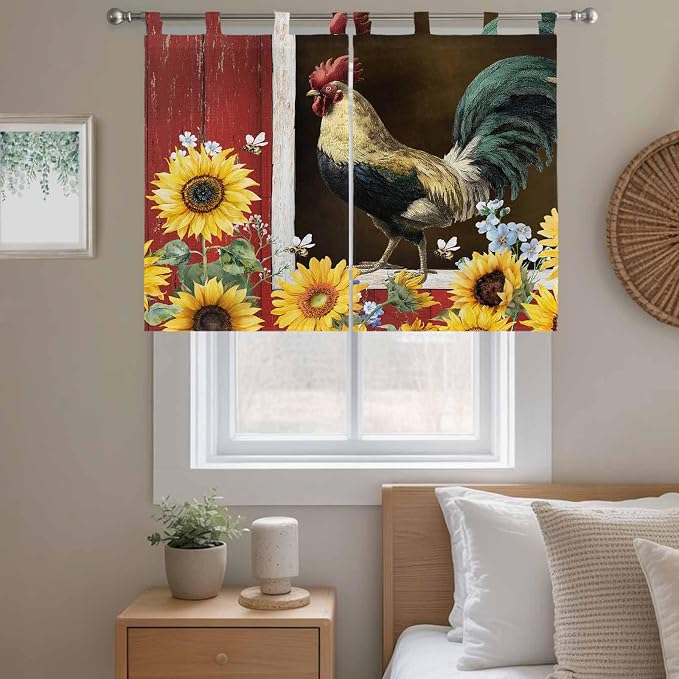 Chicken Sunflowers Kitchen Curtains 45 Inch Length, Short Cafe Window Curtains - Image 9