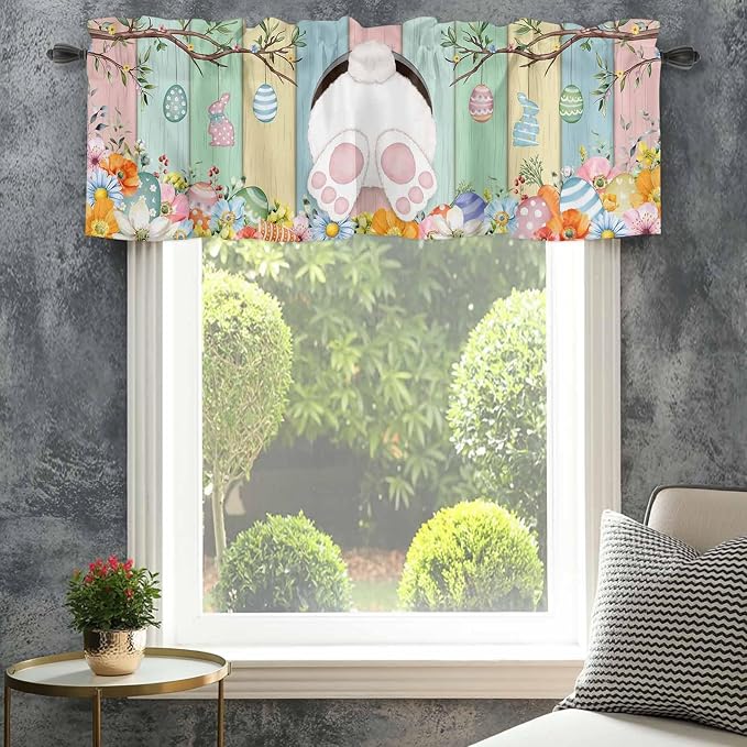 Easter Curtain Valances for Windows, Kitchen Valance Window Treatment, Spring - Image 4