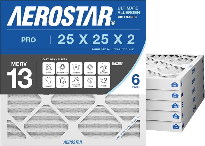 Aerostar 25x25x2 MERV 13 High Efficiency Pleated Air Filter, Electrostatic AC by AirFiltersDelivered