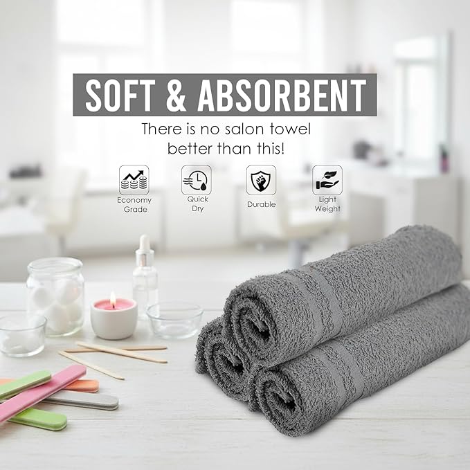 24 Pack Dark Grey Hand Towels 100% Cotton Spa Towel – 16x27 inches Highly Absorbable Facial Towels Gym, Hair, Face, Bulk Small Towels (Not Bleach Proof)