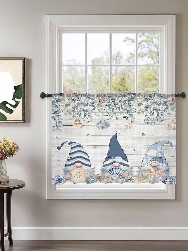 Sheer Curtains 45 Inch Length, Coastal Eucalyptus Leaf Semi Sheer Curtains - Image 2