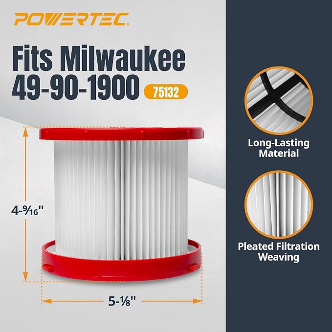 POWERTEC 49-90-1900 Wet Dry Vacuum Filter - Image 2
