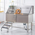 Albott 60 Inch Stainless Steel Dog Washing Station with Anti-Slip Steps, Sprayer, Faucet, Soap Box & Tow Rope – Professional Pet Bathtub for Large Dogs, Great for Home, Garage or Grooming (Left)