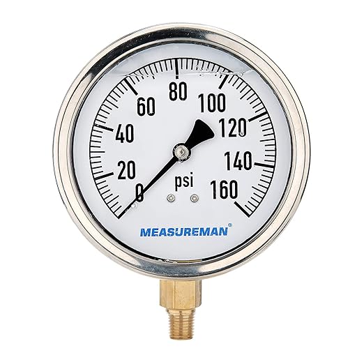MEASUREMAN 4" Dial Size, Glycerin Filled Plumbing Pressure Gauge, Stainless by MEASUREMAN