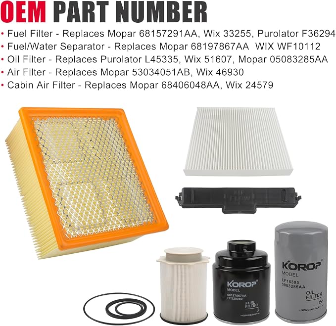 6.7L Cummins Fuel Filter Oil Filter Air Filter and Cabin Air Filter Kit - Image 3
