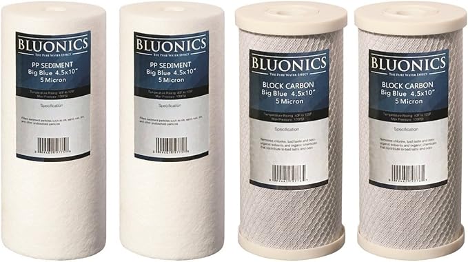 Bluonics Sediment & Carbon Block Replacement Water Filters 4pcs 4.5" x 10" by BLUONICS