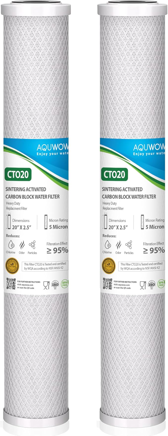 CTO20 5 Micron 2.5" x 20" Carbon Block Water Filter Set – Replacement Cartridges by YourHealthIsOurPriority