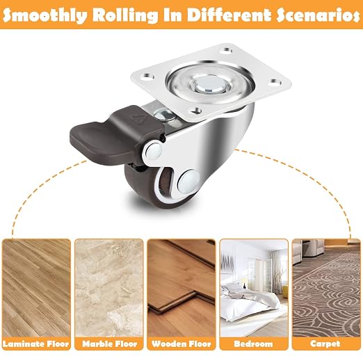 HOWDIA 1.5" Caster Wheels Low Profile Casters Set of 4 Heavy Duty, 360 Degree - Image 5