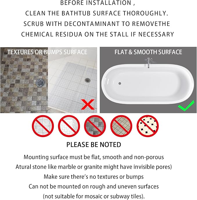 Yimobra Bathtub Mat Non Slip, Super Strong Suction Cups, 27.5"x15.5" Long Shower Mat with Drain Holes, Machine Washable Fast Draining Bath Mats, Bathroom Essentials,Clear Blue