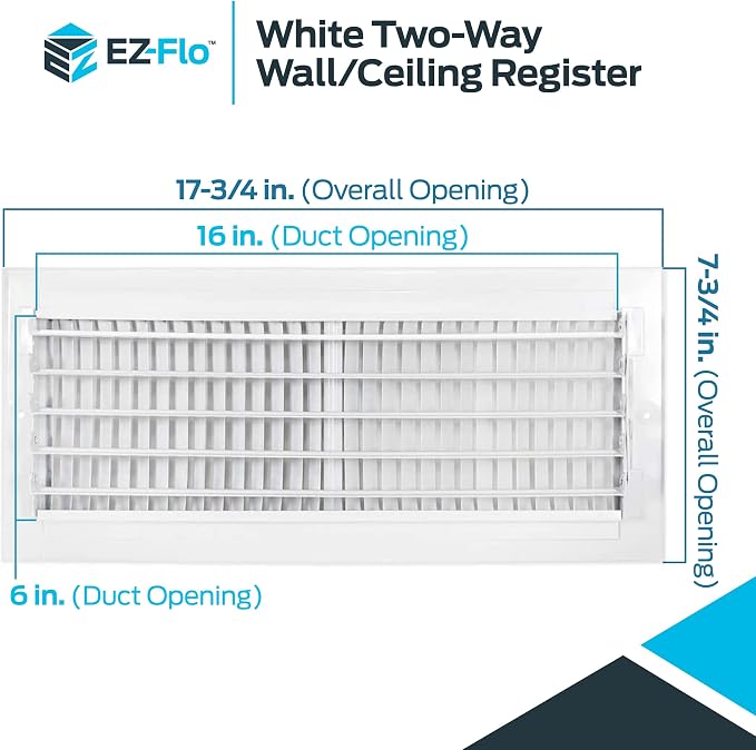 EZ-FLO 16 x 6 Inch White Air Vent Cover - Image 6