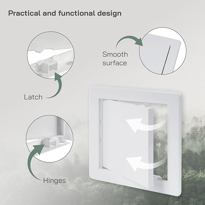Vent Systems White ABS Plastic Access Panel 6 x 6 Inch (Opening) - Access Door for Drywall, Wall, Ceiling - Electrical, Plumbing Service Wall Hole Cover - Inspection Door - 6.6 x 6.6 Inch (Outer)