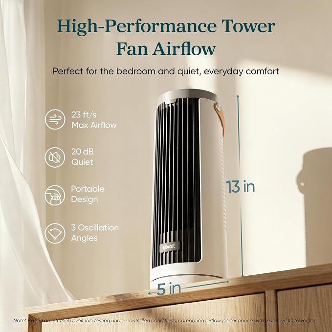 LEVOIT Tower Fan for Bedroom, 20dB Quiet Desk Fan - Image 2