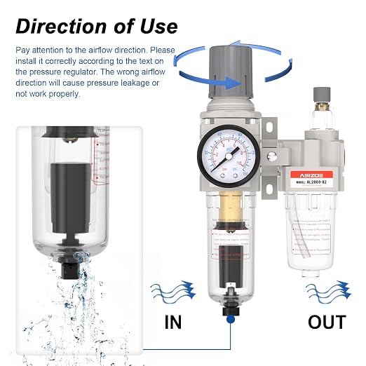 1/4" NPT Compressed Air Filter Regulator Lubricator Combo, Air Compressor Water - Image 4