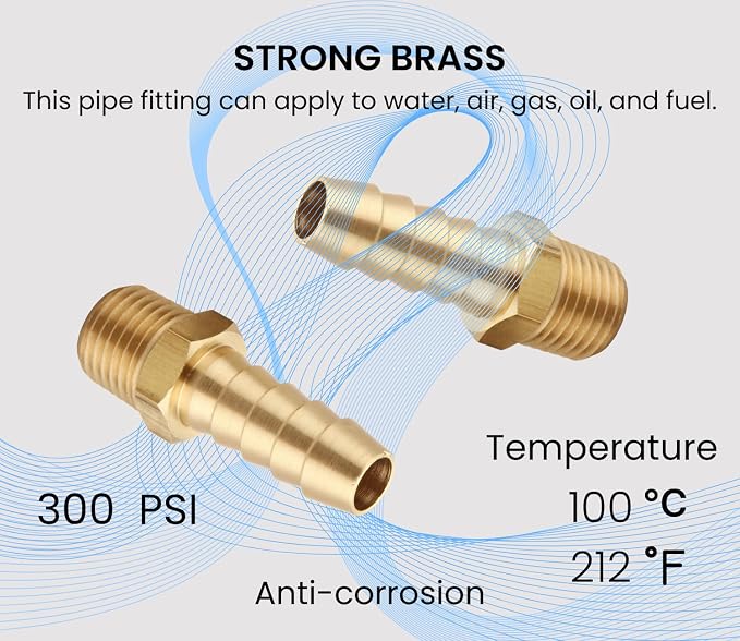 3/8 Inch Hose Barb to 1/4 Inch NPT Male Thread Brass Air Hose Barb Fittings - Image 4