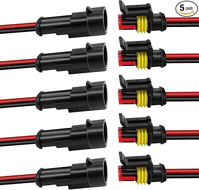 5Pcs Car Waterproof Electrical Connector, 2 Pin Connector, 16 AWG 2 Wire by BFXM