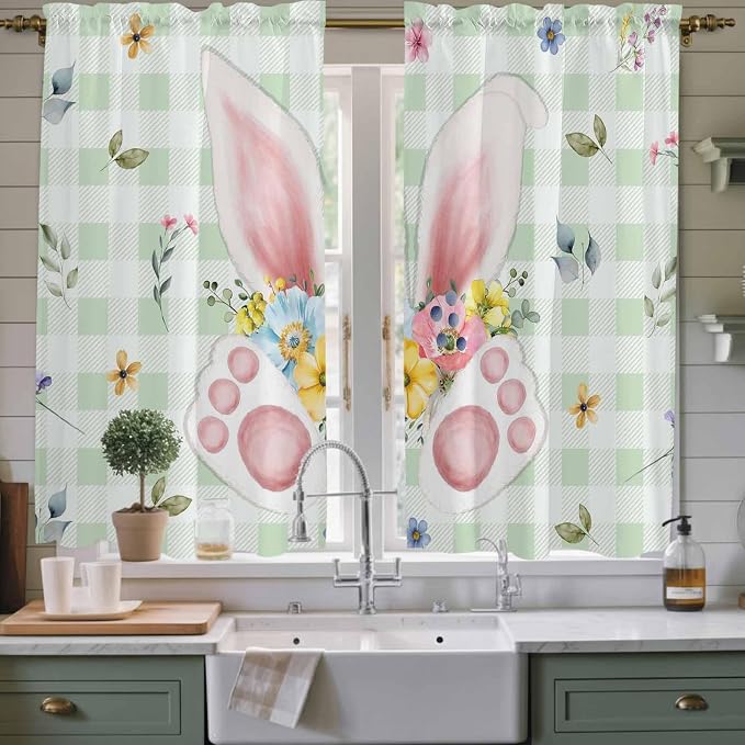 Easter Window Curtains 63 Inch Long 2 Panel Set, Rod Pocket Bedroom Curtains & by Unknown