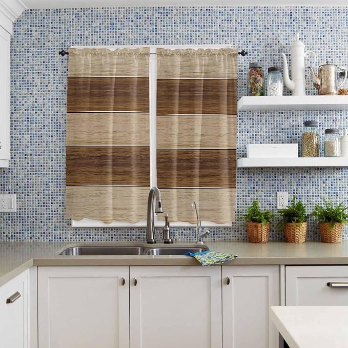 Retro Country Brown Wooden Board Window Valance Curtains, Farmhouse Gradient - Image 4