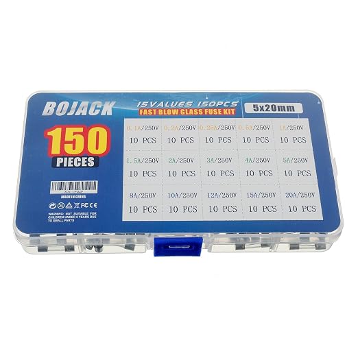 BOJACK 15 Values 150 pcs Fast Blow Glass Fuses Assortment Kit 5x20 mm 250 V 0.1 - Image 6