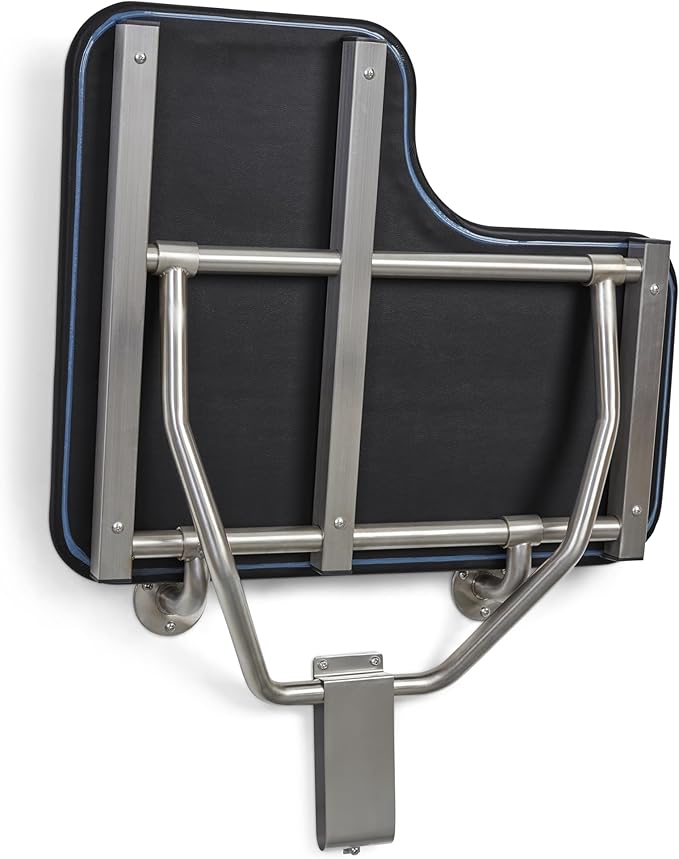 28" x 22.5" Black Padded Cushion Wall Mount Folding Right-Handed Transfer Bench Shower Seat, ADA Compliant