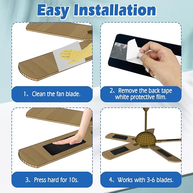 Ceiling Fan Filters for Blades 6 Pack Fan Blade Air Purifier Pads Easy-Stick - Image 6