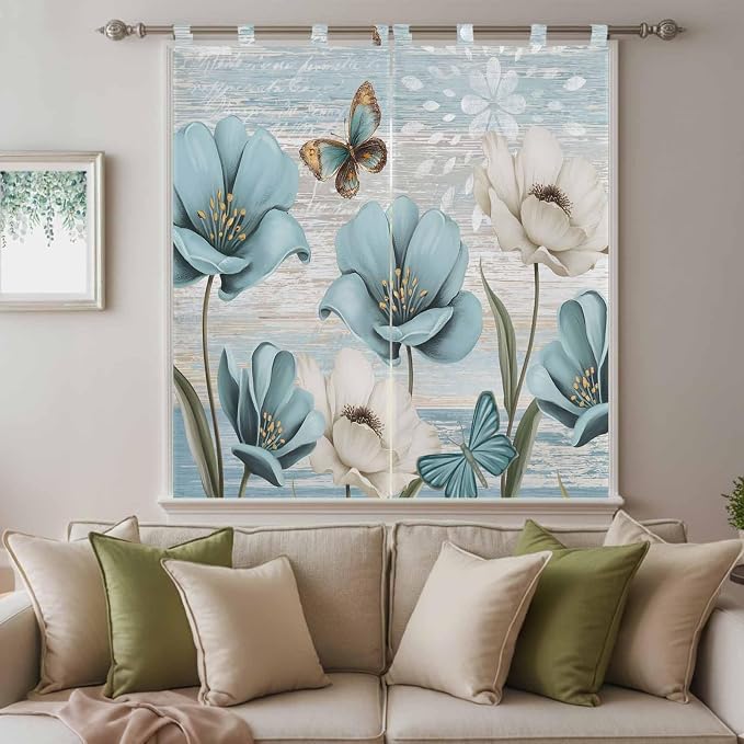Spring Floral Bathroom Curtains 63 Inch Length, Window Curtains Tab Top - Image 9