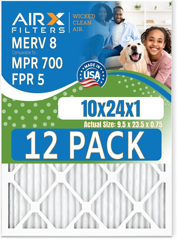10x24x1 Air Filter MERV 8 Rating, 12 Pack of Furnace Filters Comparable to MPR by AIRXFILTERSWICKEDCLEANAIR