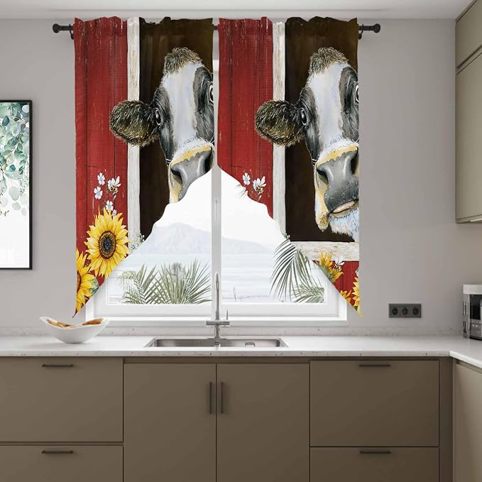 Cows Sunflowers Swag Valances for Windows, Rustic Farms Barns Flowers Bees - Image 8