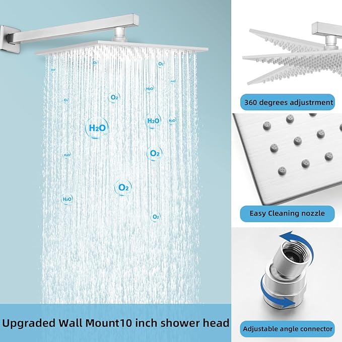 Digital Display Dual Head Shower system Rain Shower System Shower Wall Mount 10 Inch Ceiling Shower Head with 6 Inch Shower Head with shower handheld(Brushed Nickel)