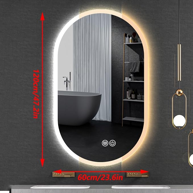 Irregular Bathroom Mirror with 3 Colour LED Light, Wall Mounted Makeup Mirror - Image 7