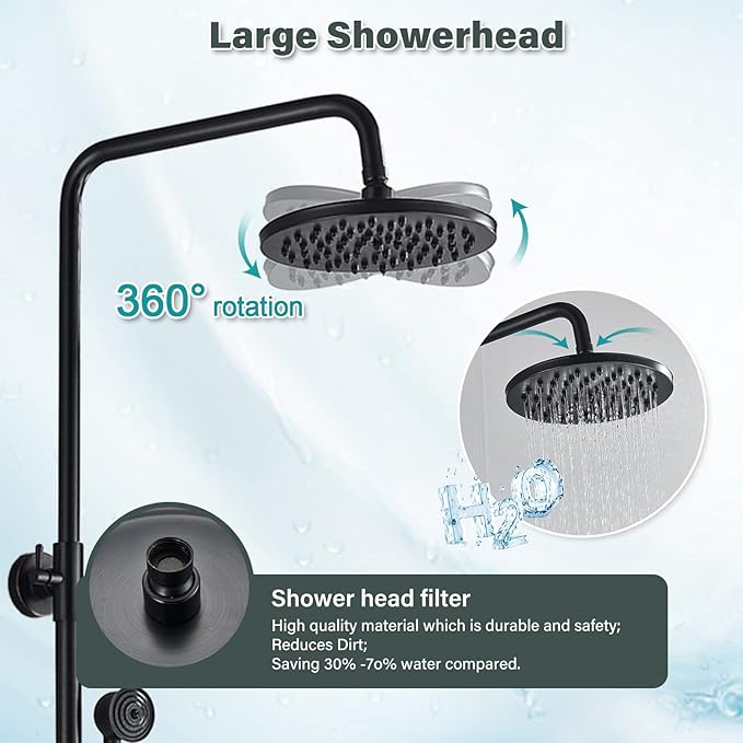 NeierThodore Oil Rubbed Bronze Shower Faucet Set Complete Shower System 8 Rain Shower 2 Cross Knobs Wall Mounted Mixer Bathroom Shower Tub Tap Bathroom Fixtures Wall Mount